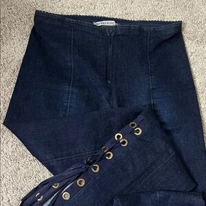 Mesmerize Dark Blue Stretch Jeans with Grommets and Lace-Up Detail Size 8